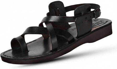 صنادل الكتاب المقدس من الجلد الطبيعي من Holy Land Market للجنسين للبالغين/الأطفال/شباشب/شباشب/شباشب (يسوع - ياشوا) باللون الأسود طراز I in Kuwait