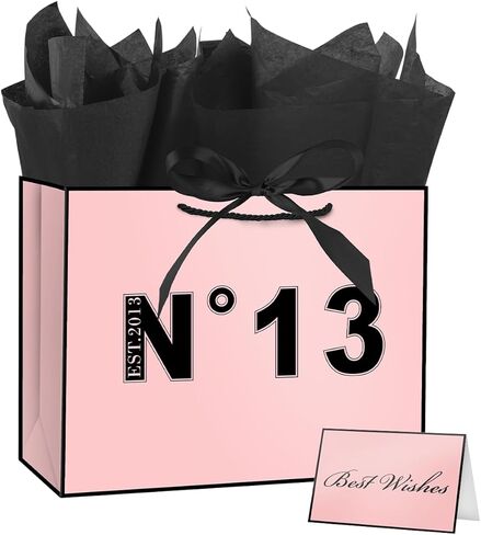 ysmile 14th Birthday Gift Bag with Tissue Paper for Women Girl Pink Black Bag with Handle 12.6" Est. 2012 in Saudi Arabia
