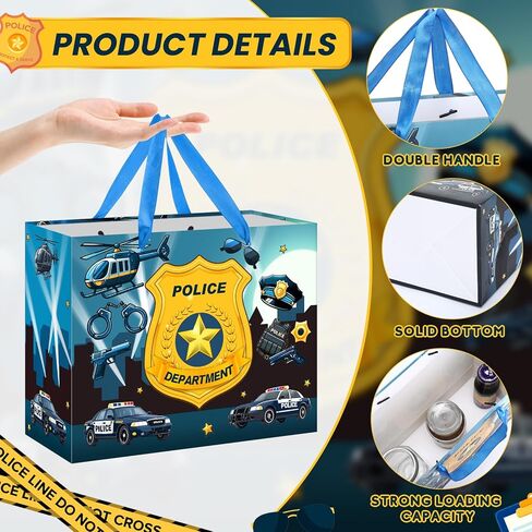Woosytoo Police حفلة عيد ميلاد لوازم الشرطة هدية عيد ميلاد حقيبة مع ورق التغليف وبطاقة كبيرة حقيبة ورق التغليف حفلة عيد الميلاد تأثيري لوازم شرطي للبنين المراهقين ديكورات الحفلات in Kuwait