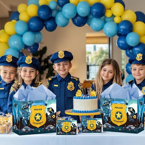 Woosytoo Police حفلة عيد ميلاد لوازم الشرطة هدية عيد ميلاد حقيبة مع ورق التغليف وبطاقة كبيرة حقيبة ورق التغليف حفلة عيد الميلاد تأثيري لوازم شرطي للبنين المراهقين ديكورات الحفلات in Kuwait