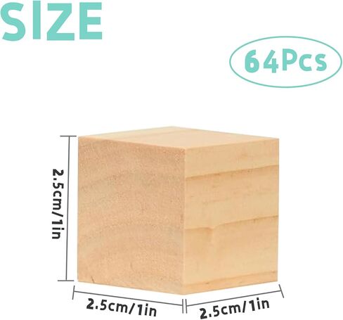 64 PCS Wooden Cubes 1 Inch Unfinished Wooden Blocks Natural Solid Wood Square Blocks for Puzzle Making Carving Crafts and DIY Projects Home Decor in Saudi Arabia