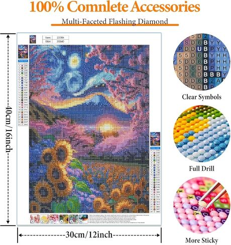 Pixendra Mount Fuji Diamond Art Kits للبالغين، 5D عباد الشمس ساكورا الماس مجموعات الطلاء للمبتدئين، DIY الحفر الكامل النقاط جوهرة الفن الطلاء لديكور جدار المنزل 12 × 16 بوصة in Kuwait
