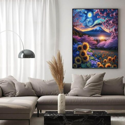 Pixendra Mount Fuji Diamond Art Kits للبالغين، 5D عباد الشمس ساكورا الماس مجموعات الطلاء للمبتدئين، DIY الحفر الكامل النقاط جوهرة الفن الطلاء لديكور جدار المنزل 12 × 16 بوصة in Kuwait