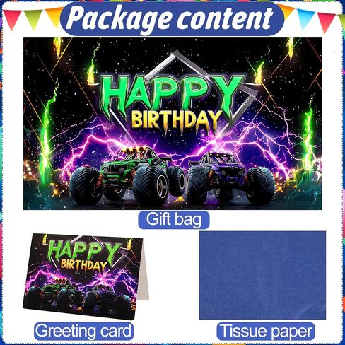 حقيبة هدايا عيد ميلاد شاحنة مونستر من جوكوبويرتو - حقيبة هدايا عيد ميلاد سعيد كبيرة جدًا مقاس 16.5 بوصة مع مناديل ورقية وبطاقة للأولاد والأطفال لوازم الحفلات التي تحمل طابع الشاحنة in Kuwait