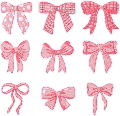 9 Pcs Bow Iron On Patches Pink Bow Patches Embroidered Iron on Bows Nine Styles of Bows Patch for Hats, Clothes, Shoes, Jeans, Shirts, Jackets, Backpacks in Saudi Arabia