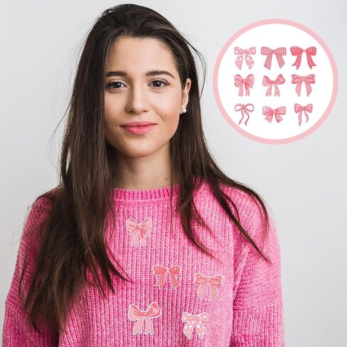 9 Pcs Bow Iron On Patches Pink Bow Patches Embroidered Iron on Bows Nine Styles of Bows Patch for Hats, Clothes, Shoes, Jeans, Shirts, Jackets, Backpacks in Saudi Arabia