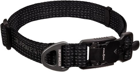 Ruffwear, Ridgeline Dog Collar, Reflective Webbing, Magnetic Buckle, One-Hand On/Off, Aluminum V-Ring, Separate ID Tag Ring with Silicone Silencer, Low-Bulk 3-Bar Adjuster, Obsidian Black, 14"-20" in Saudi Arabia