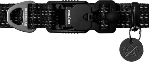 Ruffwear, Ridgeline Dog Collar, Reflective Webbing, Magnetic Buckle, One-Hand On/Off, Aluminum V-Ring, Separate ID Tag Ring with Silicone Silencer, Low-Bulk 3-Bar Adjuster, Obsidian Black, 14"-20" in Saudi Arabia
