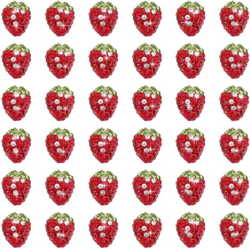 arricraft 40 Pcs Strawberry Rhinestone Beads, 3D Handmade Polymer Clay Red Green Fruit Beads Pave Disco Ball Beads Half Drill Spacer Beads for Bracelet Necklace Jewelry Making in Kuwait