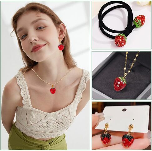arricraft 40 Pcs Strawberry Rhinestone Beads, 3D Handmade Polymer Clay Red Green Fruit Beads Pave Disco Ball Beads Half Drill Spacer Beads for Bracelet Necklace Jewelry Making in Kuwait