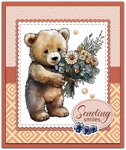 Cute Doll Bear and Rabbit Hoding Flowers Clear Stamps and Dies Set for Card Making DIY Scrapbooking Supplies Silicone Stamps and Metal Cut Dies for Paper Albums Crafts in Saudi Arabia
