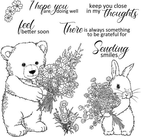 Cute Doll Bear and Rabbit Hoding Flowers Clear Stamps and Dies Set for Card Making DIY Scrapbooking Supplies Silicone Stamps and Metal Cut Dies for Paper Albums Crafts in Saudi Arabia