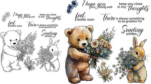 Cute Doll Bear and Rabbit Hoding Flowers Clear Stamps and Dies Set for Card Making DIY Scrapbooking Supplies Silicone Stamps and Metal Cut Dies for Paper Albums Crafts in Saudi Arabia