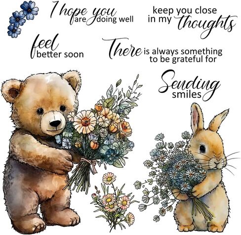 Cute Doll Bear and Rabbit Hoding Flowers Clear Stamps and Dies Set for Card Making DIY Scrapbooking Supplies Silicone Stamps and Metal Cut Dies for Paper Albums Crafts in Saudi Arabia