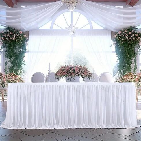 1PC Ruffled Tulle Table Skirt for Party & Wedding - Rect/Round, Easy Assemble, Reusable & Washable, Light Powder in Saudi Arabia