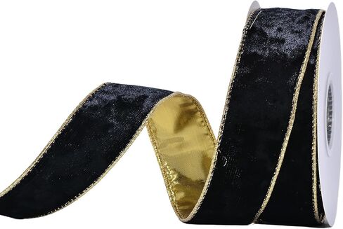 Ribest Black Velvet Wired Ribbon 1 1/2 Inch with Gold Edge for Christmas Tree Gift Wrapping Crafts Wreath Decoration Bow Making 10 Yards in Saudi Arabia