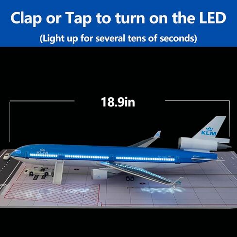 طائرة طراز MD-11 بطول 18.9 بوصة بمقياس 1/130 طائرة MD-11 مع أضواء LED وإكسسوارات مشهد المطار عرض مثالي وهدية in Kuwait