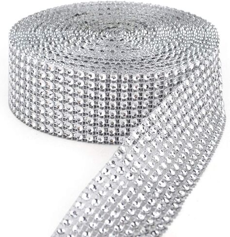 8 Row 10Yard Silver Diamond Rhinestone Mesh Ribbon Bling Bling Wrap Bulk for Wedding Cakes Birthday Decorations Baby Shower Events Party Supplies, Arts (8 Row Silver 1pcs) in Saudi Arabia