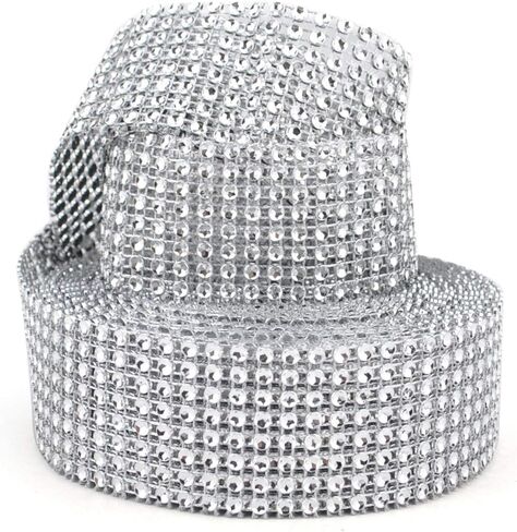8 Row 10Yard Silver Diamond Rhinestone Mesh Ribbon Bling Bling Wrap Bulk for Wedding Cakes Birthday Decorations Baby Shower Events Party Supplies, Arts (8 Row Silver 1pcs) in Saudi Arabia