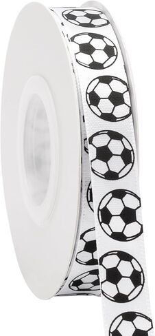Soccer Ribbon,5/8-Inch x 25-Yard,White/Black,Use for Team Hair Bows,Wreath,Sport Lanyards,Gift Wrapping,Party Decoration,All Crafting and Sewing (White, 25-Yard) in Saudi Arabia