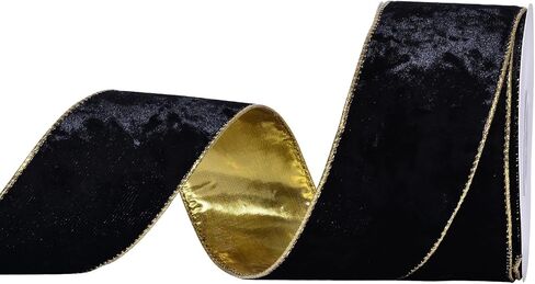 Ribest Black Velvet Wired Ribbon 1 1/2 Inch with Gold Edge for Christmas Tree Gift Wrapping Crafts Wreath Decoration Bow Making 10 Yards in Kuwait