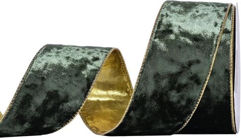 Ribest Black Velvet Wired Ribbon 1 1/2 Inch with Gold Edge for Christmas Tree Gift Wrapping Crafts Wreath Decoration Bow Making 10 Yards in Kuwait