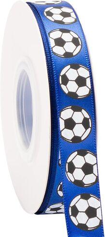 Soccer Ribbon,5/8-Inch x 25-Yard,White/Black,Use for Team Hair Bows,Wreath,Sport Lanyards,Gift Wrapping,Party Decoration,All Crafting and Sewing (White, 25-Yard) in Saudi Arabia