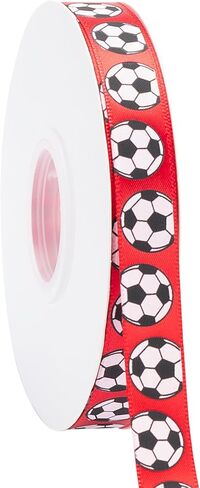 Soccer Ribbon,5/8-Inch x 25-Yard,White/Black,Use for Team Hair Bows,Wreath,Sport Lanyards,Gift Wrapping,Party Decoration,All Crafting and Sewing (White, 25-Yard) in Saudi Arabia
