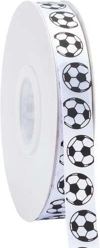 Soccer Ribbon,5/8-Inch x 25-Yard,White/Black,Use for Team Hair Bows,Wreath,Sport Lanyards,Gift Wrapping,Party Decoration,All Crafting and Sewing (White, 25-Yard) in Saudi Arabia
