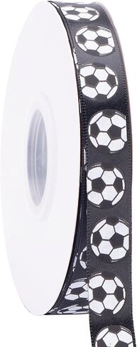 Soccer Ribbon,5/8-Inch x 25-Yard,White/Black,Use for Team Hair Bows,Wreath,Sport Lanyards,Gift Wrapping,Party Decoration,All Crafting and Sewing (White, 25-Yard) in Saudi Arabia