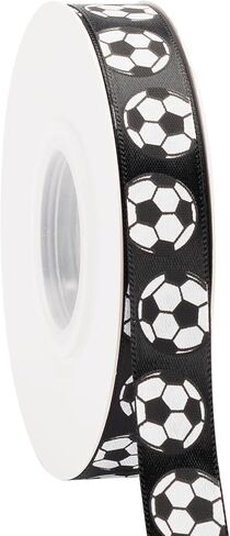 Soccer Ribbon,5/8-Inch x 25-Yard,White/Black,Use for Team Hair Bows,Wreath,Sport Lanyards,Gift Wrapping,Party Decoration,All Crafting and Sewing (White, 25-Yard) in Saudi Arabia