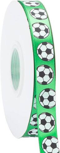 Soccer Ribbon,5/8-Inch x 25-Yard,White/Black,Use for Team Hair Bows,Wreath,Sport Lanyards,Gift Wrapping,Party Decoration,All Crafting and Sewing (White, 25-Yard) in Saudi Arabia