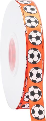 Soccer Ribbon,5/8-Inch x 25-Yard,White/Black,Use for Team Hair Bows,Wreath,Sport Lanyards,Gift Wrapping,Party Decoration,All Crafting and Sewing (White, 25-Yard) in Saudi Arabia