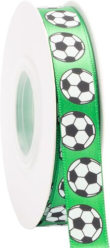 Soccer Ribbon,5/8-Inch x 25-Yard,White/Black,Use for Team Hair Bows,Wreath,Sport Lanyards,Gift Wrapping,Party Decoration,All Crafting and Sewing (White, 25-Yard) in Saudi Arabia