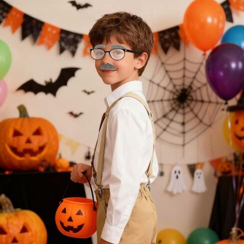 Old Man Costume for Boys - Grandpa Accessories Kids Including Glasses, Suspenders, Bow Tie, Mustache And Eyebrows - 100 Days of School Old man Costume for Theme Party Halloween Cosplay in Kuwait