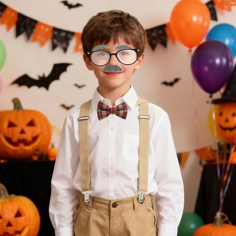 Old Man Costume for Boys - Grandpa Accessories Kids Including Glasses, Suspenders, Bow Tie, Mustache And Eyebrows - 100 Days of School Old man Costume for Theme Party Halloween Cosplay in Kuwait