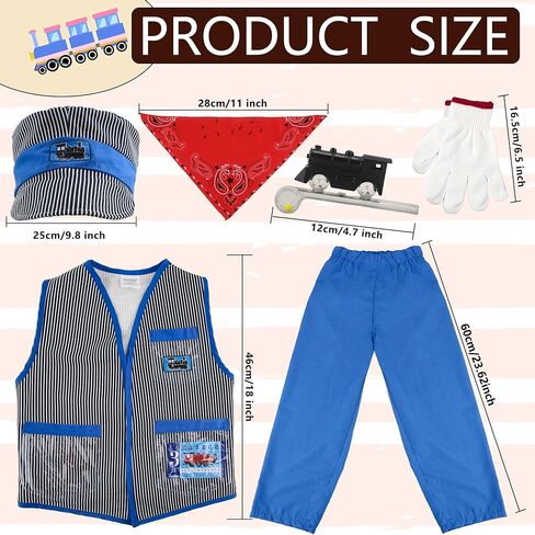 7 قطع أطفال قطار مهندس زي مجموعة مهندس قبعة موصل سترة باندانا قطار موصل اللباس الزي للبنين والبنات عيد الهالوين يوم العمل التظاهري للحفلات التنكرية in Kuwait