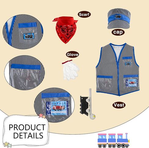 7 قطع أطفال قطار مهندس زي مجموعة مهندس قبعة موصل سترة باندانا قطار موصل اللباس الزي للبنين والبنات عيد الهالوين يوم العمل التظاهري للحفلات التنكرية in Kuwait