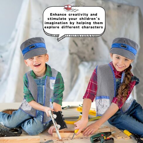 7 قطع أطفال قطار مهندس زي مجموعة مهندس قبعة موصل سترة باندانا قطار موصل اللباس الزي للبنين والبنات عيد الهالوين يوم العمل التظاهري للحفلات التنكرية in Kuwait