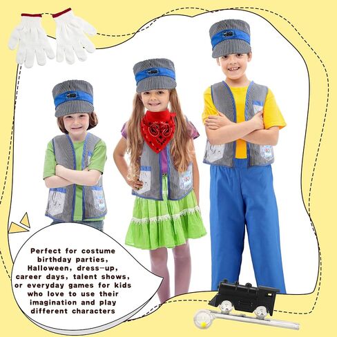 7 قطع أطفال قطار مهندس زي مجموعة مهندس قبعة موصل سترة باندانا قطار موصل اللباس الزي للبنين والبنات عيد الهالوين يوم العمل التظاهري للحفلات التنكرية in Kuwait