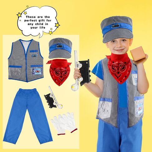 7 قطع أطفال قطار مهندس زي مجموعة مهندس قبعة موصل سترة باندانا قطار موصل اللباس الزي للبنين والبنات عيد الهالوين يوم العمل التظاهري للحفلات التنكرية in Kuwait