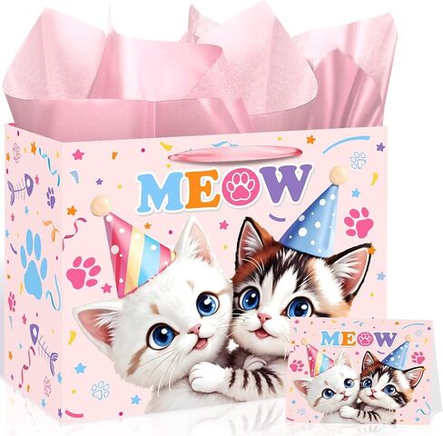 TagreSpike Funny Cat Birthday Gift Bag Cat Lovers Gift Bag with Card and Tissue Paper HEY I Just Want to Say Happy Birthday Cute Meow Gift Wrapping Paper for Boys Girls Bday Party Supplies Decor in Saudi Arabia