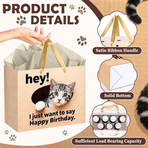 TagreSpike Funny Cat Birthday Gift Bag Cat Lovers Gift Bag with Card and Tissue Paper HEY I Just Want to Say Happy Birthday Cute Meow Gift Wrapping Paper for Boys Girls Bday Party Supplies Decor in Saudi Arabia