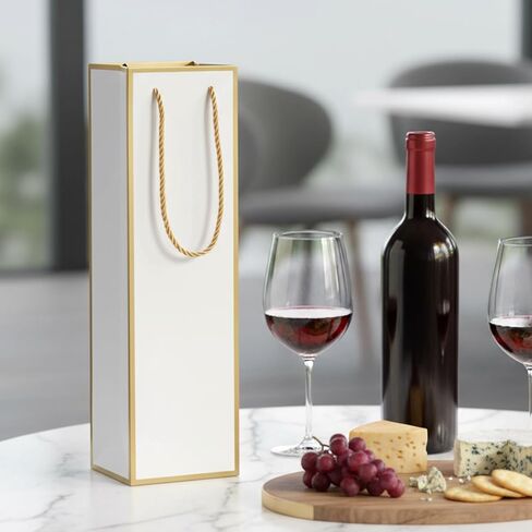 Vin Beauty Wine Gift Bag 2 Pcs Luxury Wine Bottle Gift Bags 4"x4"x13.8" with 2 Pcs Organza Bag 14"x6", Bags for Bottles Gifts, Reusable Gold Foil Print White Champagne Bag with Handles in Saudi Arabia