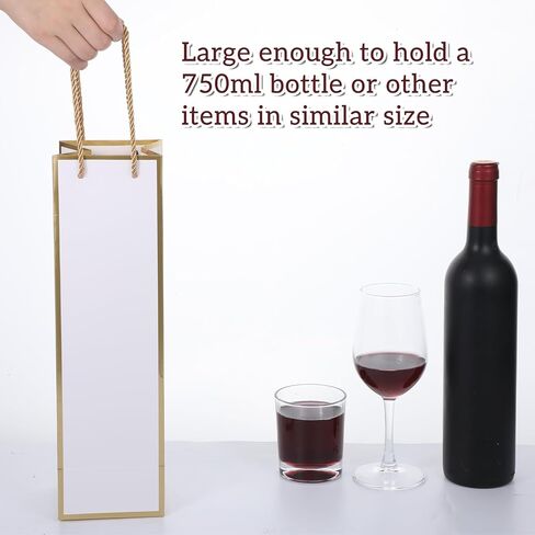 Vin Beauty Wine Gift Bag 2 Pcs Luxury Wine Bottle Gift Bags 4"x4"x13.8" with 2 Pcs Organza Bag 14"x6", Bags for Bottles Gifts, Reusable Gold Foil Print White Champagne Bag with Handles in Saudi Arabia