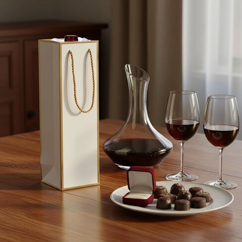 Vin Beauty Wine Gift Bag 2 Pcs Luxury Wine Bottle Gift Bags 4"x4"x13.8" with 2 Pcs Organza Bag 14"x6", Bags for Bottles Gifts, Reusable Gold Foil Print White Champagne Bag with Handles in Saudi Arabia