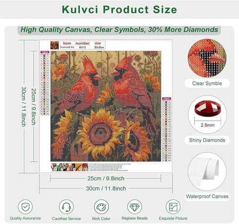 مجموعات الطلاء الماسي الكاردينال من Kulvci للبالغين، مجموعات فنية ماسية مثقاب كامل دائري، حرف الماس 5D DIY لهدايا تزيين الحائط المنزلي، 12 × 12 بوصة in Kuwait
