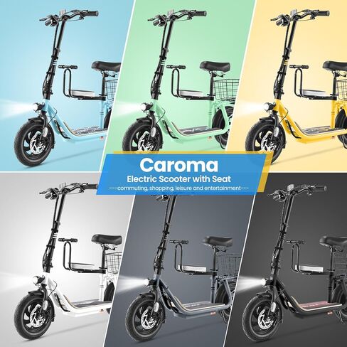 سكوتر كهربائي Caroma Peak 800W/1200W مع إطار مقعد 12 بوصة، نطاق 30 ميلاً 20 ميل في الساعة القصوى، سكوتر كهربائي قابل للطي للبالغين 300 رطل أقصى حمولة in Kuwait