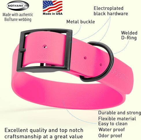 Dogline Biothane Waterproof Dog Collar Strong Coated Nylon Webbing with Black Hardware Odor- Proof for Easy Care Easy to Clean High Performance Fits Small Medium or Large Dogs, Passionfruit Pink in Saudi Arabia