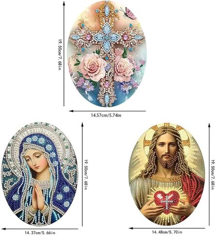 MaiYiYi 3 PCS Religious Series Virgin Mary Jesus Diamond Painting Hanging Pendant Kit, Special Gem Acrylic Cross Diamond Art Painting Ornaments Window Pendants for Adult Home Wall Art Decor in Saudi Arabia